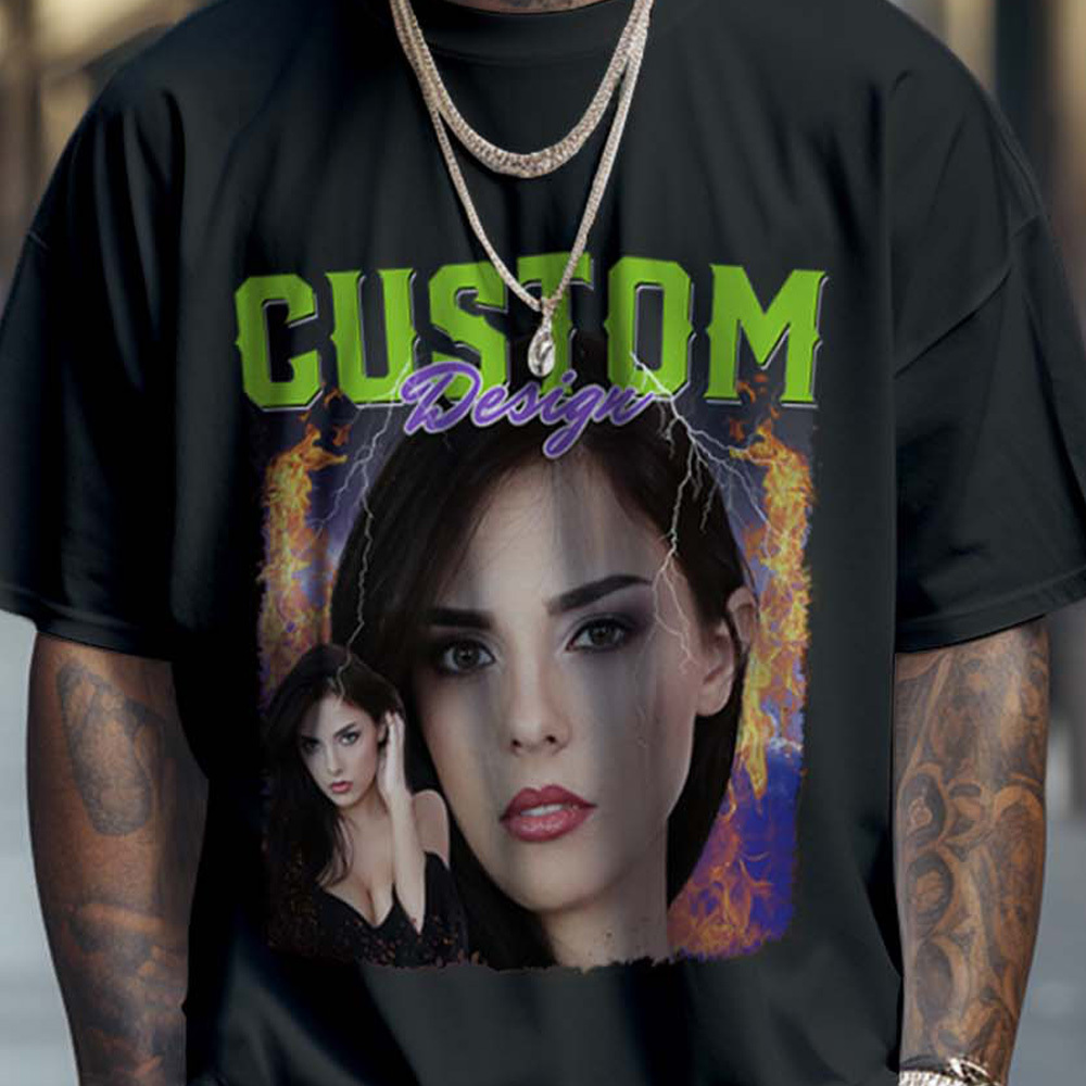 Custom Photo Bootleg Tee T-shirts Gifts for Her - MyFaceSocksUK