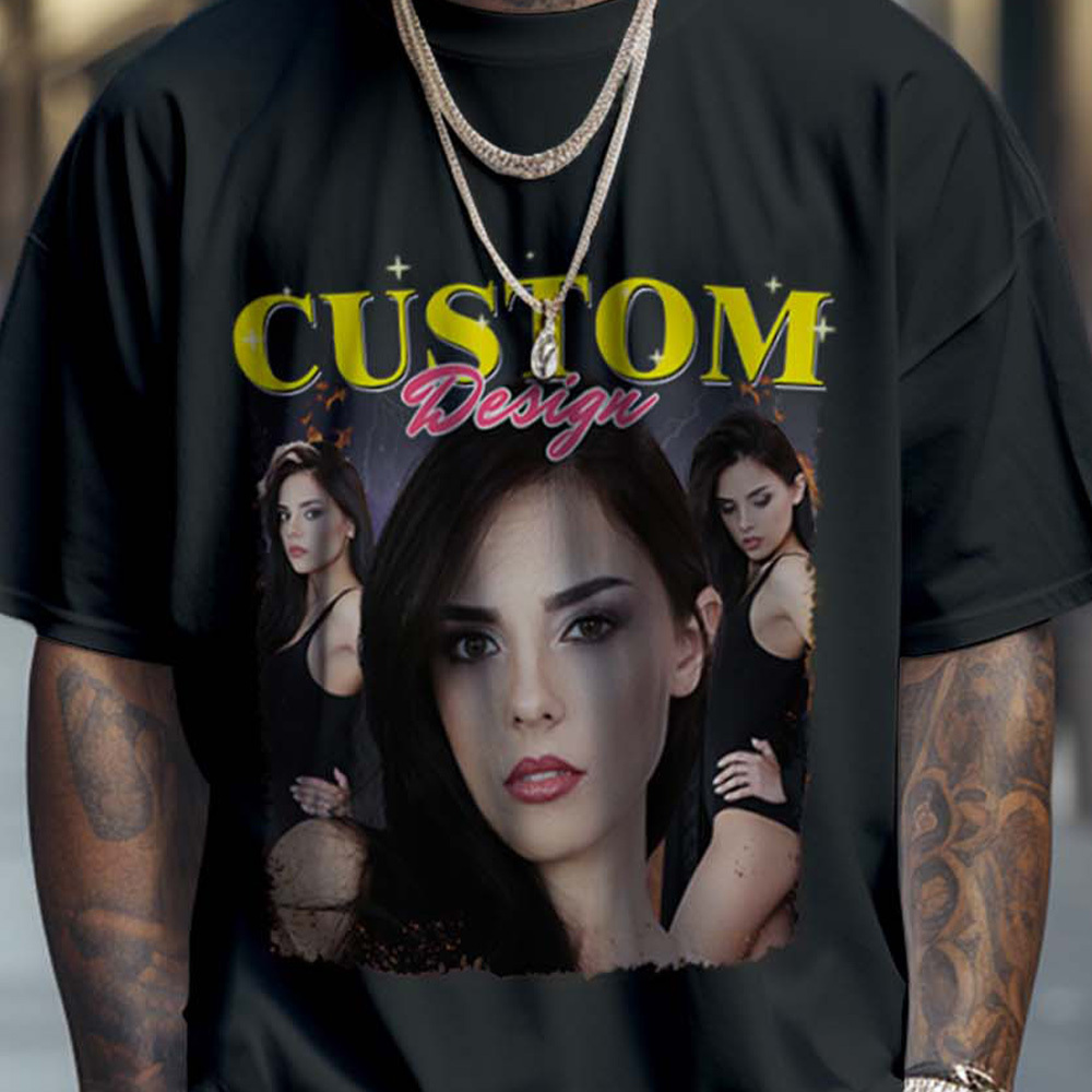 Custom Photo Bootleg Tee T-shirts Gifts for Her - MyFaceSocksUK