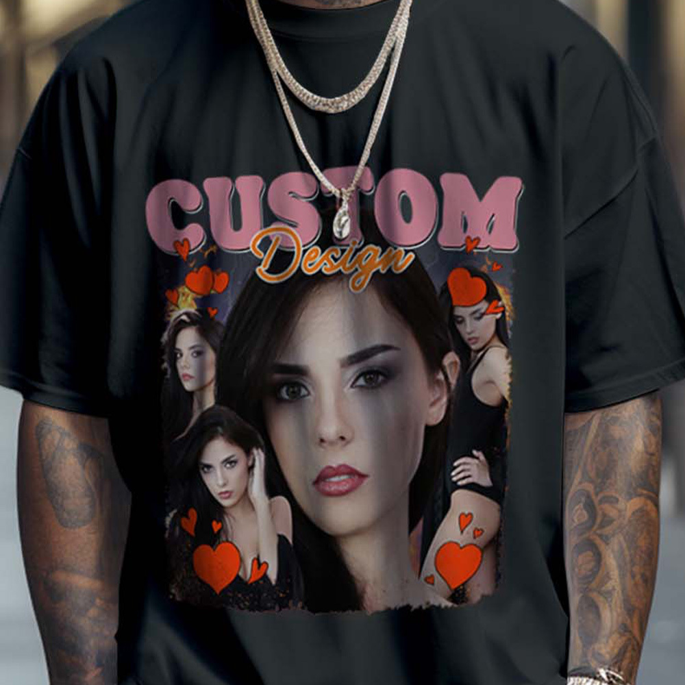 Custom Photo Bootleg Tee T-shirts Gifts for Her - MyFaceSocksUK