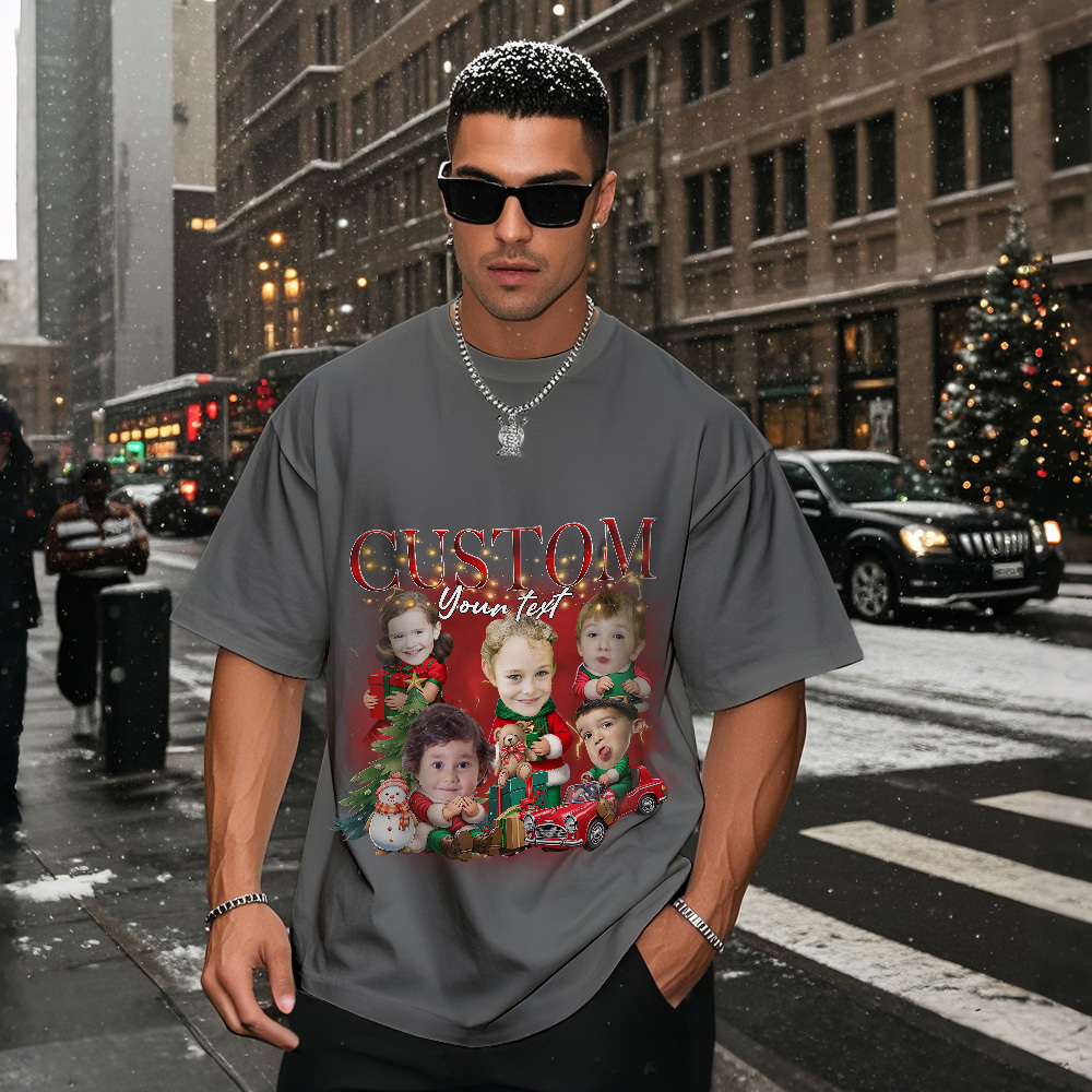 Custom Santa Photo Tee Retro Christmas Shirt Cute Christmas Kids Shirt Funny Personalized Xmas Gift for Couples Friends - MyFaceSocksUK