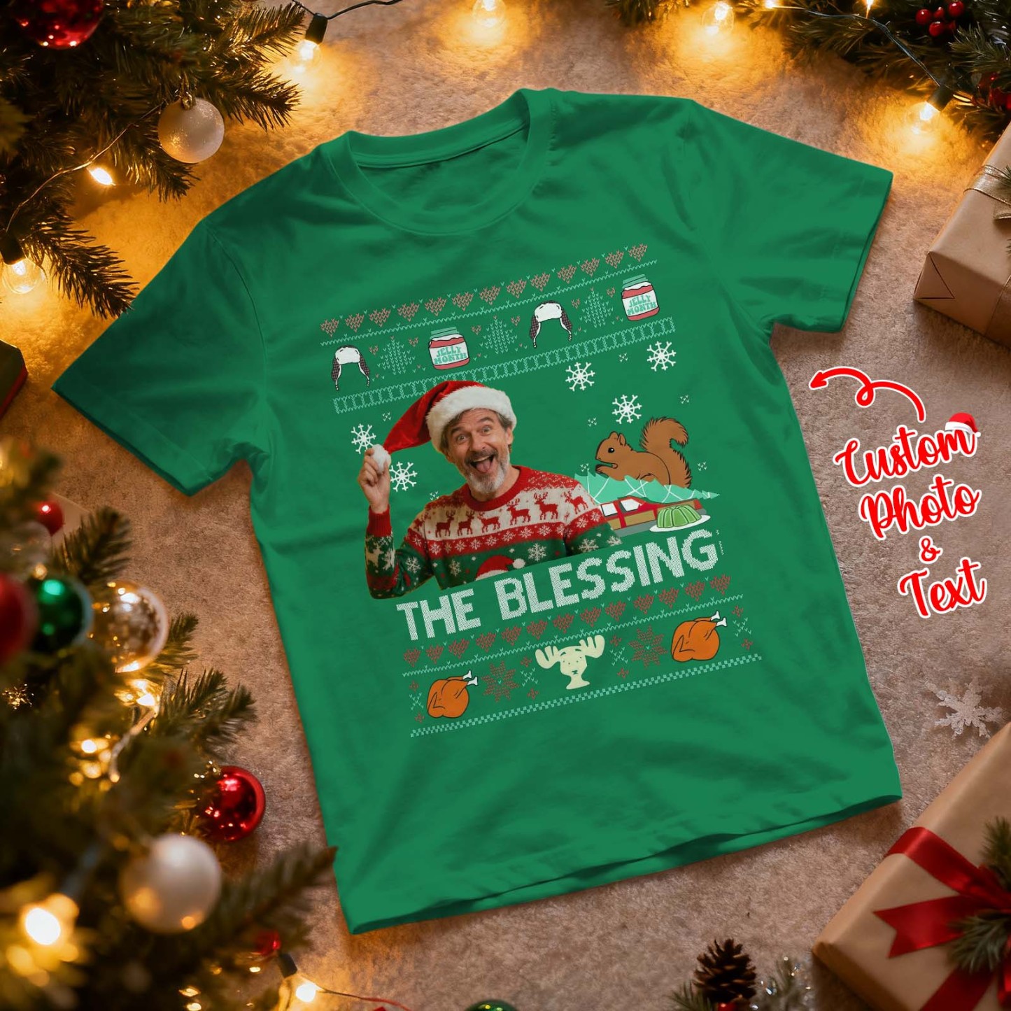Personalized Photo Tshirt Custom Photo Text T Shirt Gift Idea Christmas Gift For Family Friend Funny Santa Gift - MyFaceSocksUK