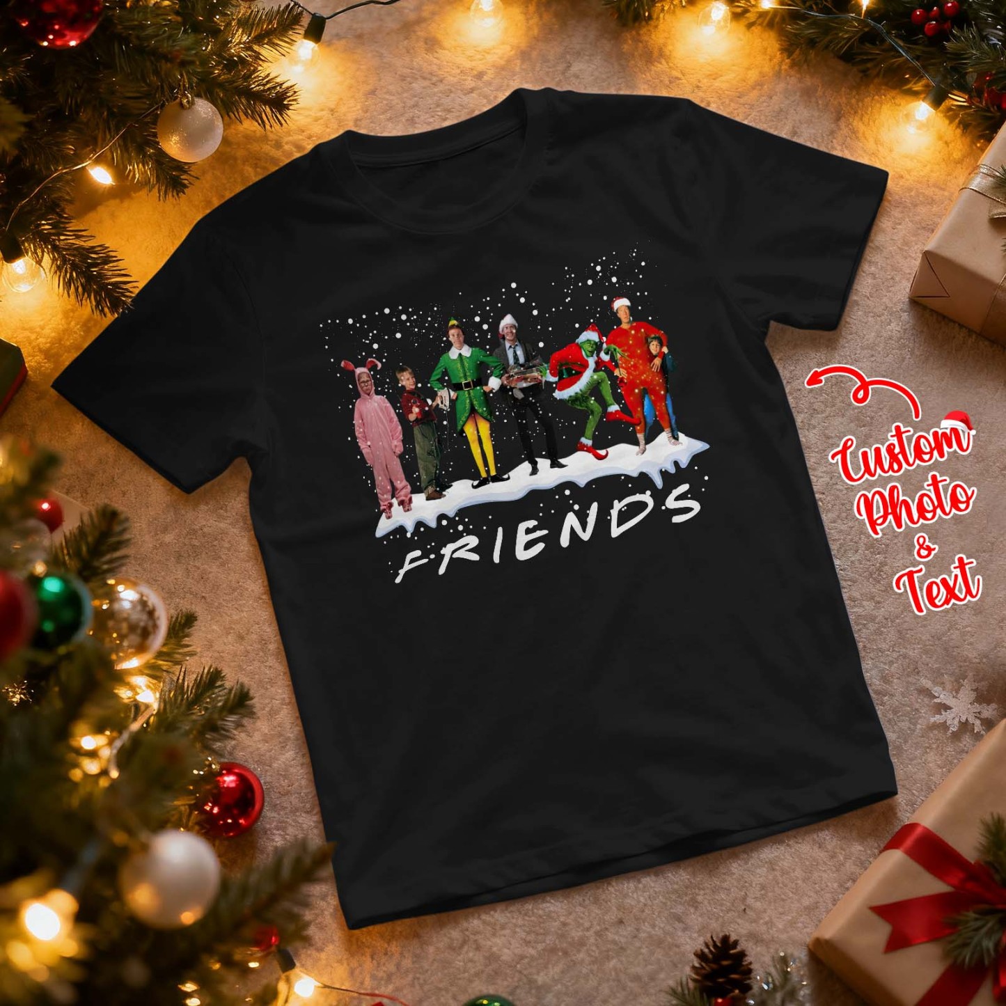 Personalized Photo Tshirt Custom Photo Text T Shirt Gift Idea Christmas Gift For Family Friend Funny Santa Gift - MyFaceSocksUK