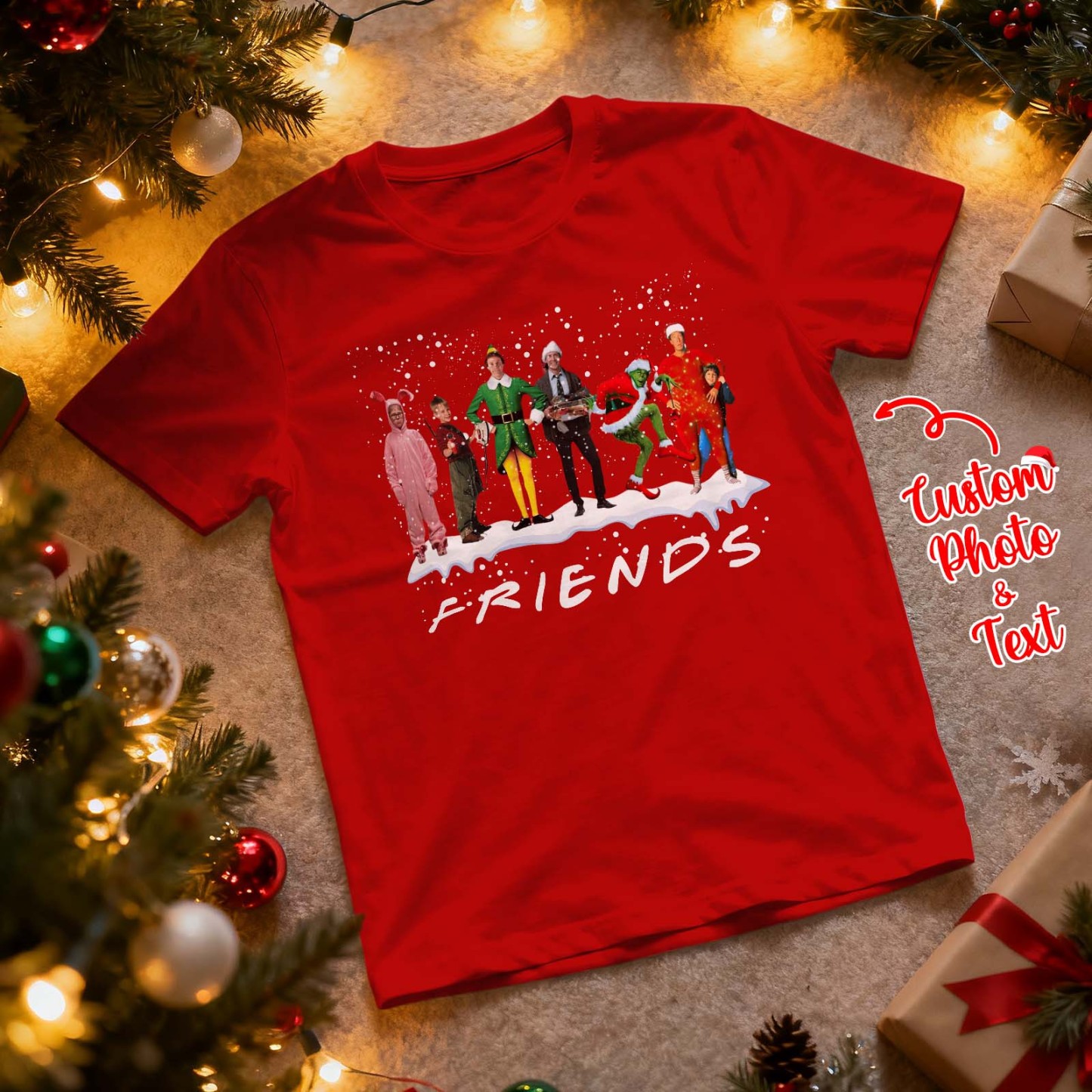 Personalized Photo Tshirt Custom Photo Text T Shirt Gift Idea Christmas Gift For Family Friend Funny Santa Gift - MyFaceSocksUK