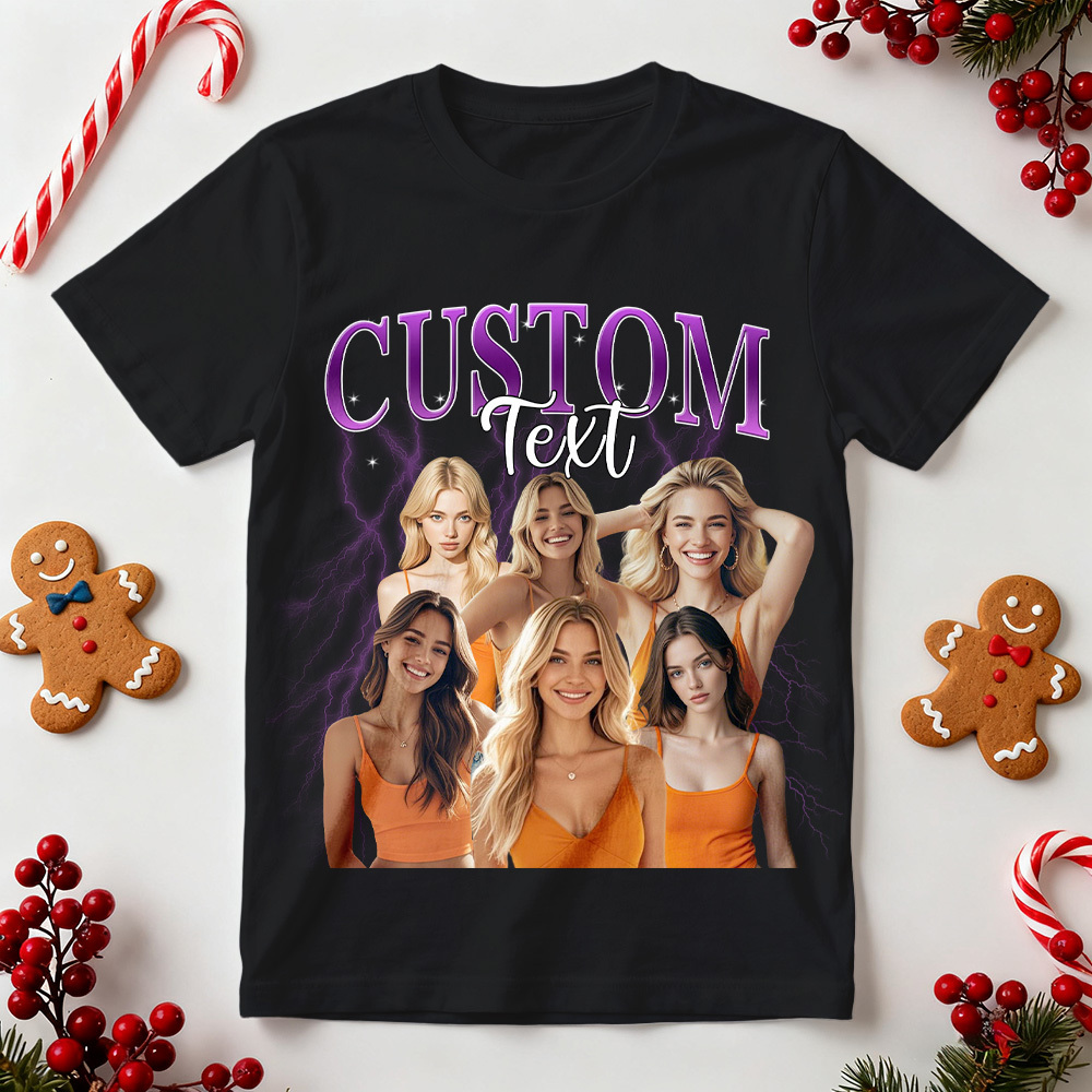 Custom Vintage Photo Tee Christmas Personalized Name Shirt Unique Gift for Lovers Family or Friends - MyFaceSocksUK
