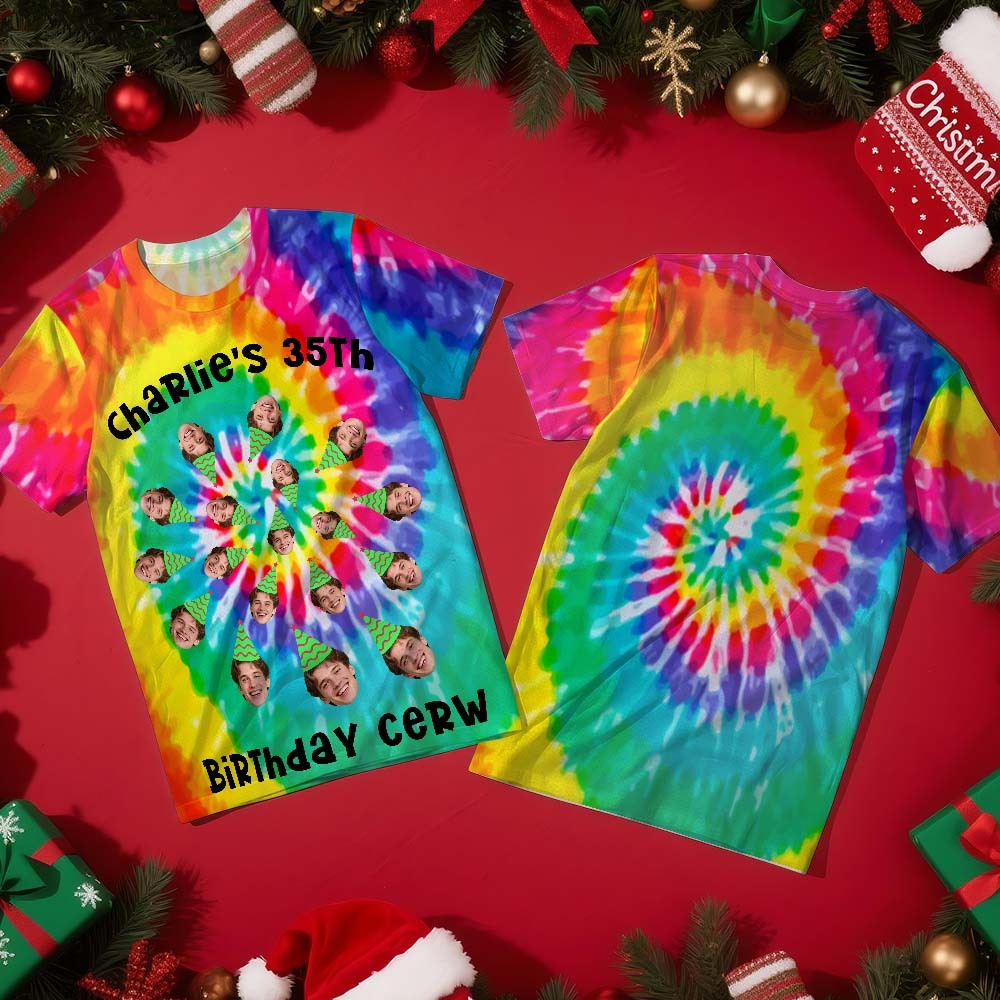 Custom Tie-Dye Photo T-Shirt  Personalized Birthday Christmas Gift for Family and Friends - MyFaceSocksUK