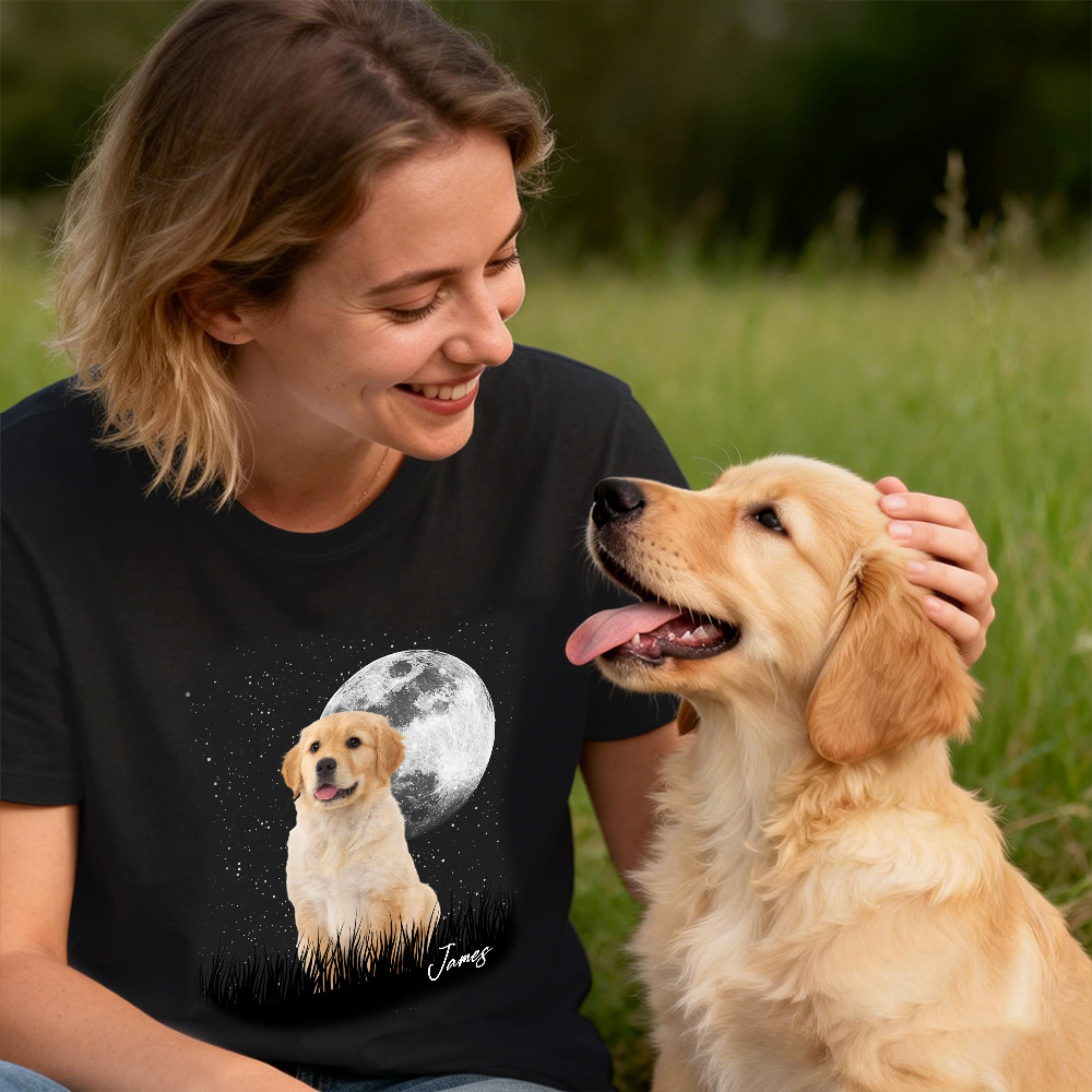 Custom Photo T-Shirt Personalized Full Moon Pet Shirt Custom Pet Portrait T-Shirt Gift for Pet Lovers - MyFaceSocksUK
