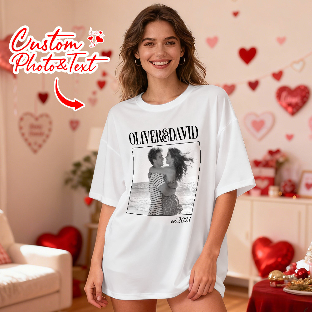 Personalized Couple Photo Tee Custom Photo T Shirt Name and  Est Year Anniversary Valentine Gift For Her - MyFaceSocksUK