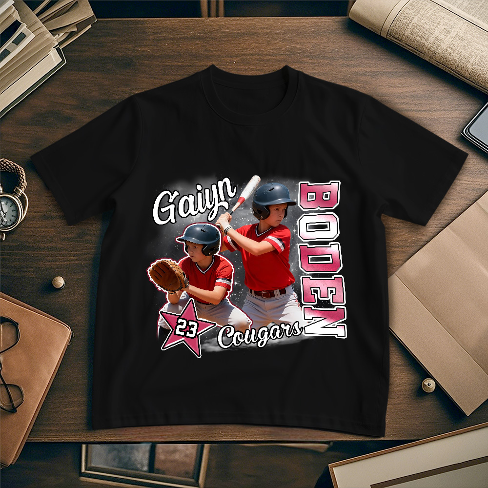 Personalized Photo T-Shirt Custom Black Number And Photo Sports Style Tee Gift for Fans - MyFaceSocksUK