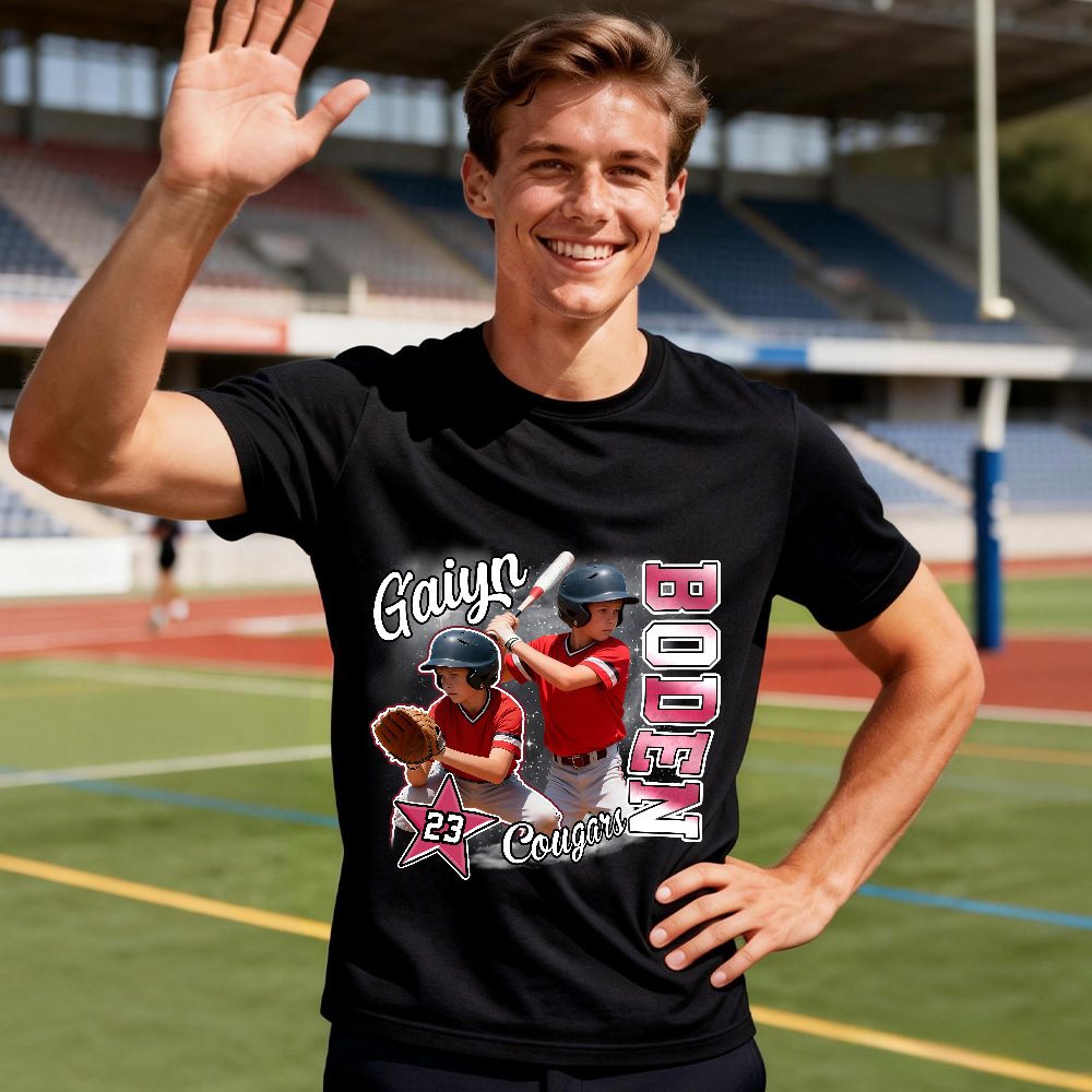 Personalized Photo T-Shirt Custom Black Number And Photo Sports Style Tee Gift for Fans - MyFaceSocksUK