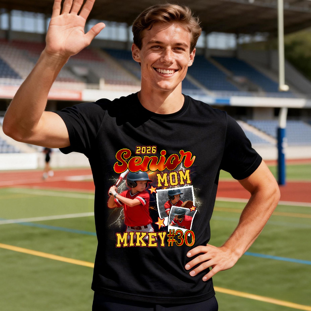 Personalized Photo T-Shirt Custom Black Number And Photo Sports Style Tee Gift for Fans - MyFaceSocksUK