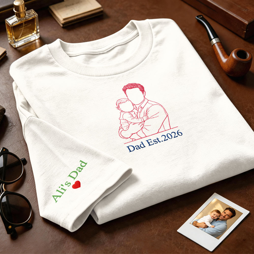 Custom Full Color Embroidered Tshirt Couple/Dad/Mom Family Gift Personalized Fathers Day Gift Idea - MyFaceSocksUK