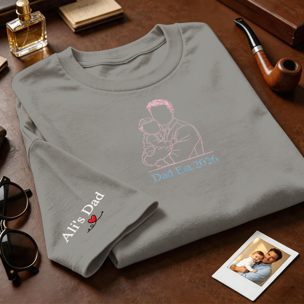 Custom Full Color Embroidered Tshirt Couple/Dad/Mom Family Gift Personalized Fathers Day Gift Idea - MyFaceSocksUK