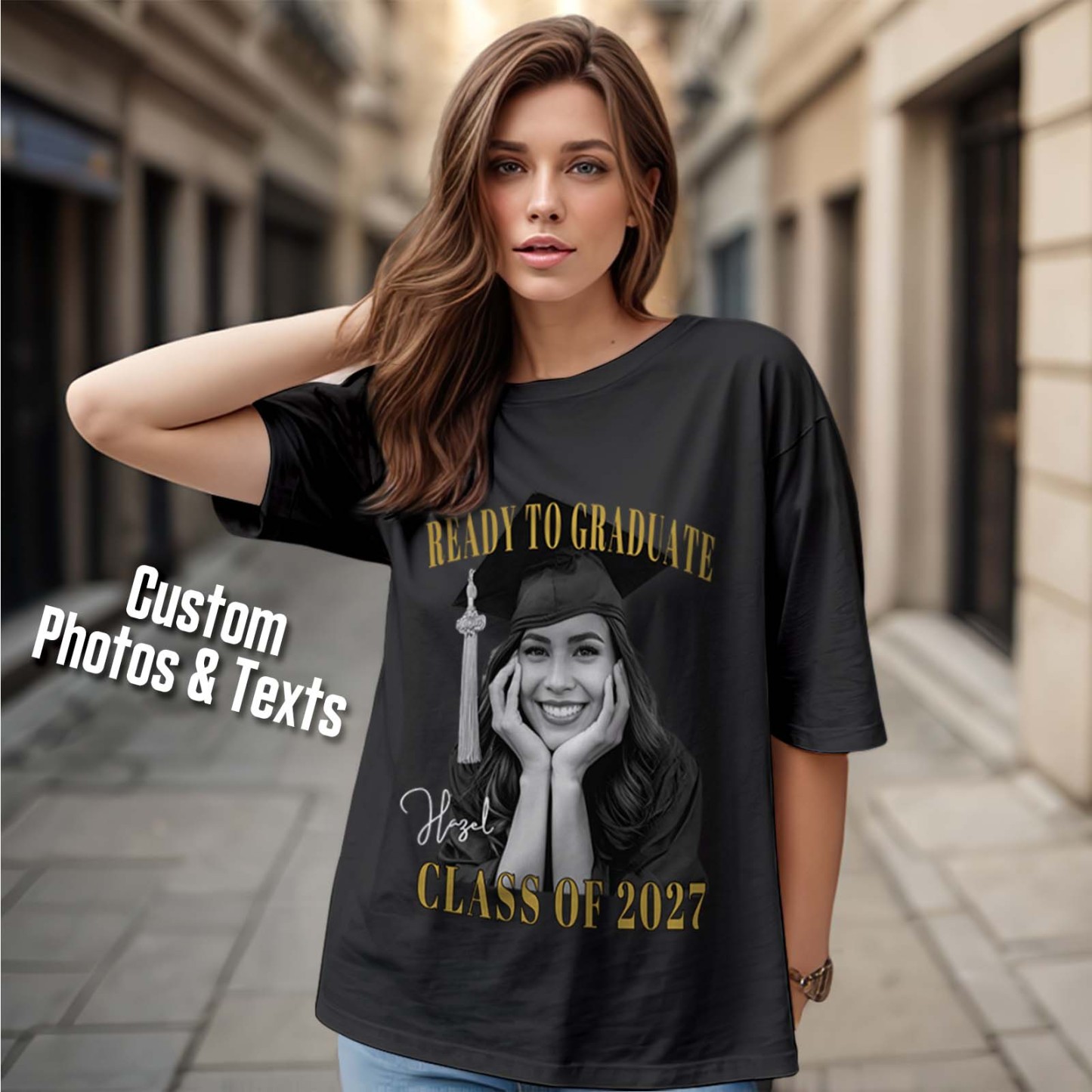 Custom Photo Ready To Graduate Class Of 2027 Comfort Shirt - MyFaceSocksUK