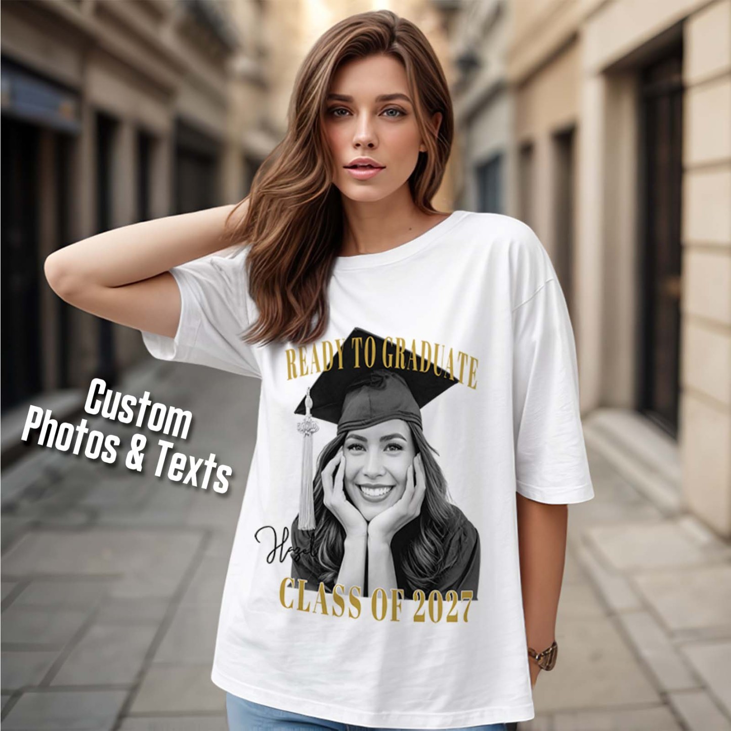 Custom Photo Ready To Graduate Class Of 2027 Comfort Shirt - MyFaceSocksUK