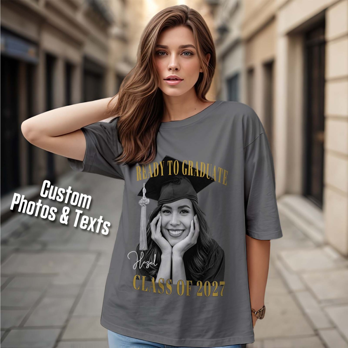 Custom Photo Ready To Graduate Class Of 2027 Comfort Shirt - MyFaceSocksUK