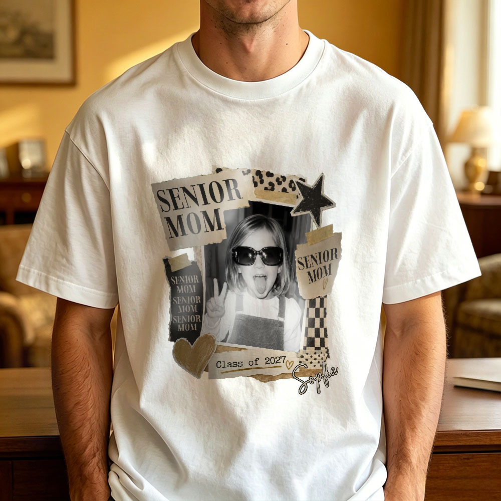 Personalized Senior Mom Graduation T-Shirt Gift for 2027 Class - Custom Photo Tee for Mother's Day or Graduation Party - MyFaceSocksUK