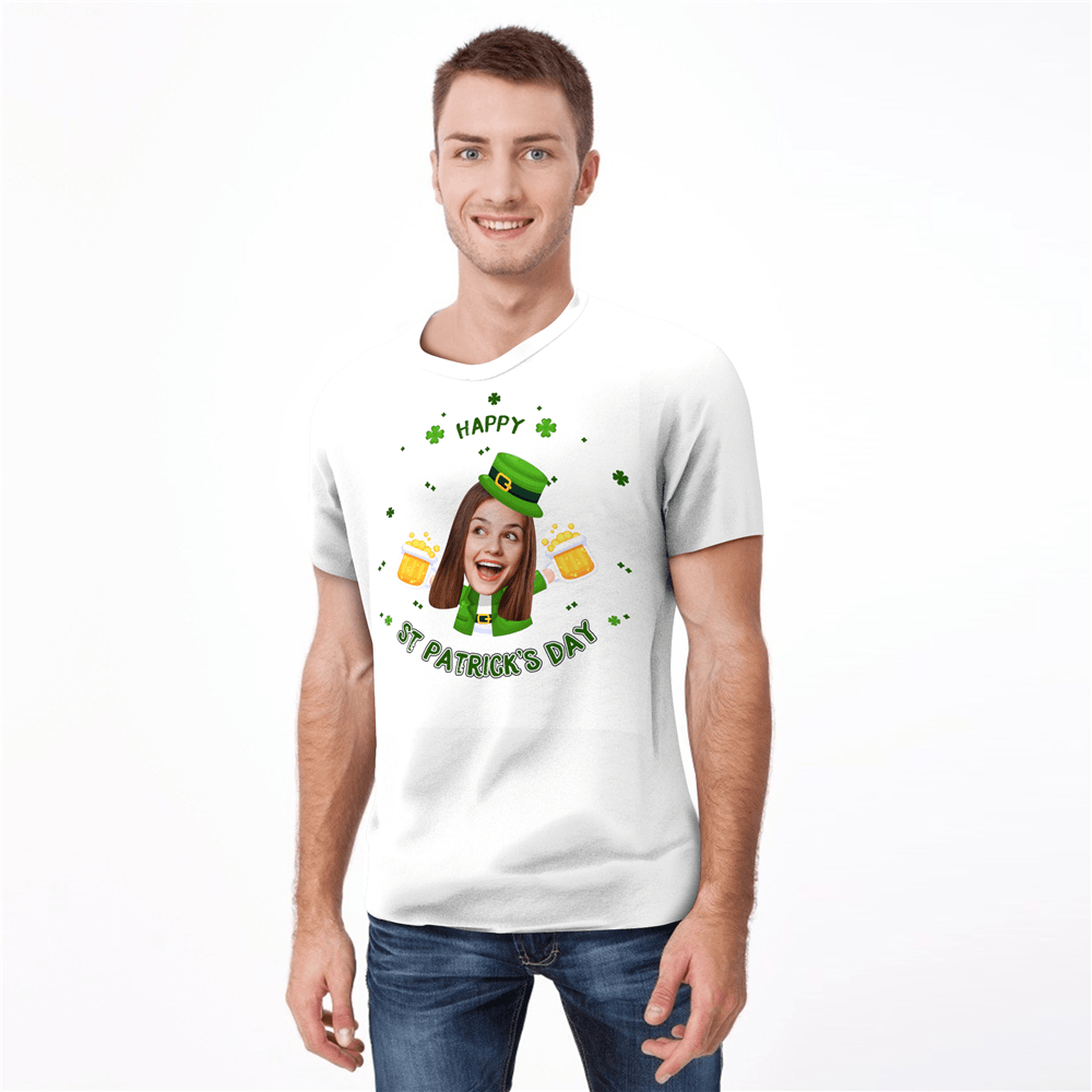 Custom Face Happy St. Patrick's Day Man T-shirt - MyFaceSocksUK
