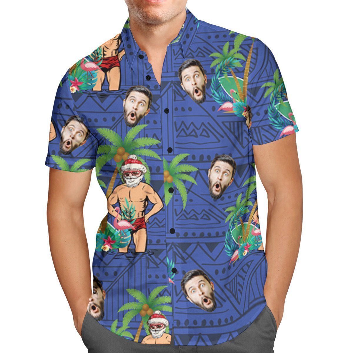 Custom Face Personalized Christmas Hawaiian Shirt Santa Claus on Vacation Holiday Gifts - MyFaceSocksUK