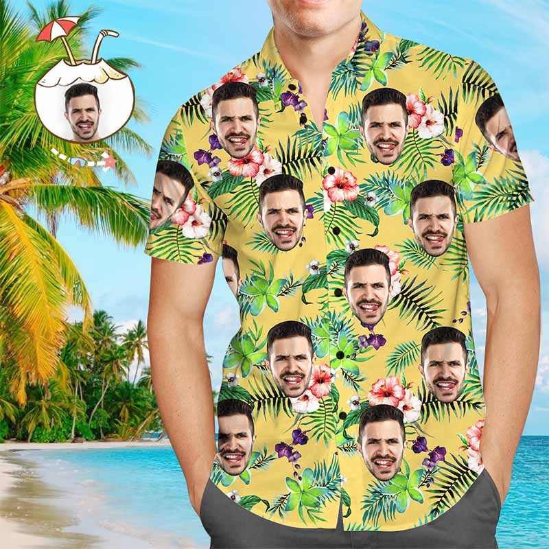 Custom Hawaiian Shirt with Dog Face Custom Tropical Shirt Personalised Hawaiian Shirt - MyFaceSocksUK