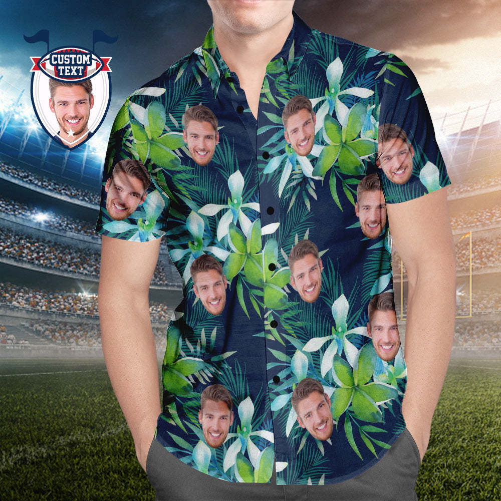Custom Printed Hawaiian Shirt for Fans Personalized Face and Text Hawaiian Shirt Gift for fans - Leaves & Petal - MyFaceSocksUK