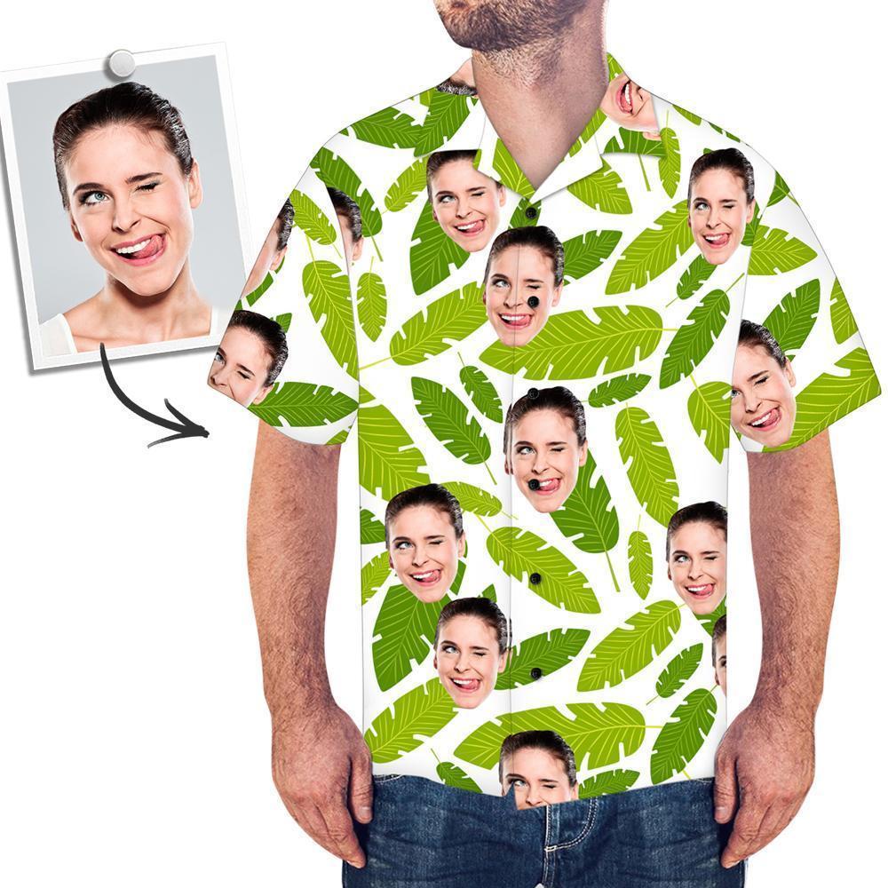 Custom Face Men's Hawaiian Shirt Fresh Green Leaves - MyFaceSocksUK