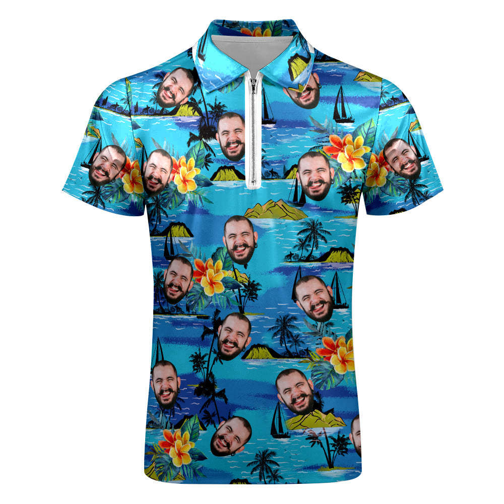 Custom Face Men's Polo Shirt with Zipper Funny Polo Shirt for Boyfriend or Husband - MyFaceSocksUK