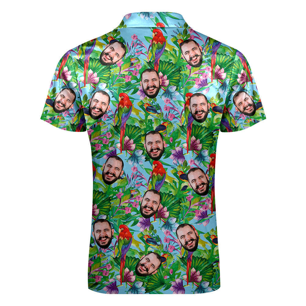 Custom Polo Shirt with Zipper Personalised Face Hawaiian Style Men's Polo Shirt for Him - MyFaceSocksUK