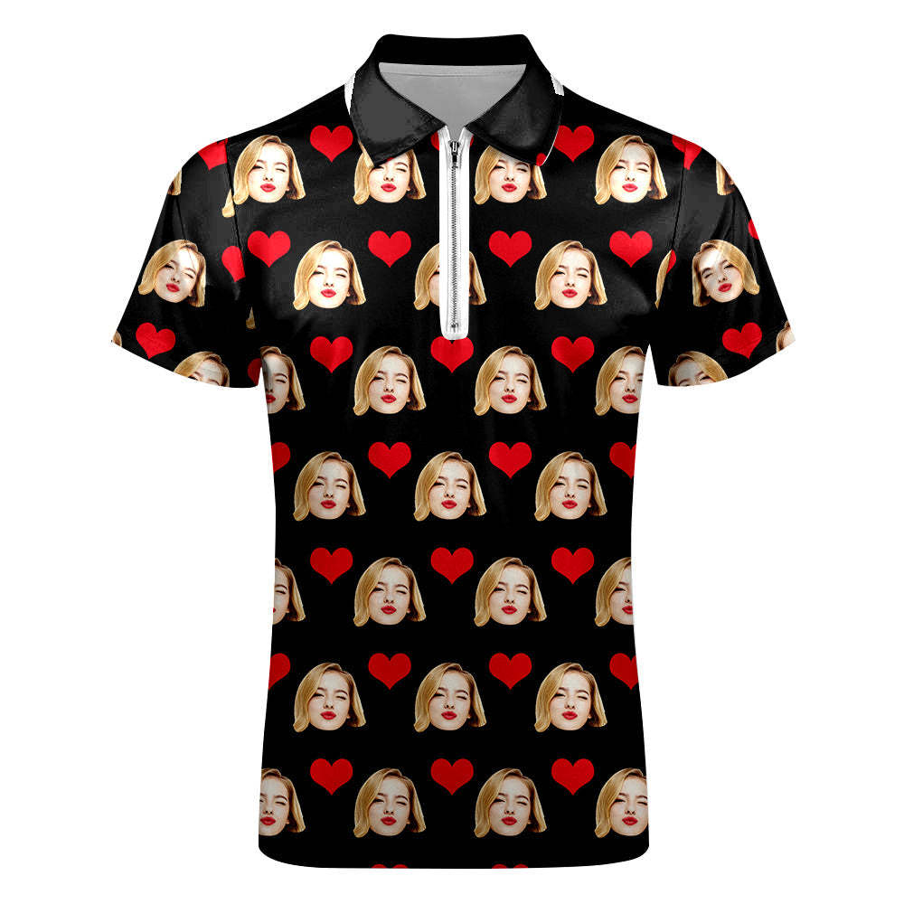 Custom Face Polo Shirt with Zipper Men's Polo Shirt for Boyfriend or Husband - MyFaceSocksUK