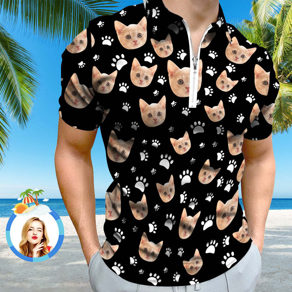 Custom Face Polo Shirt with Zipper Men's Polo Shirt for Pet Lovers - MyFaceSocksUK