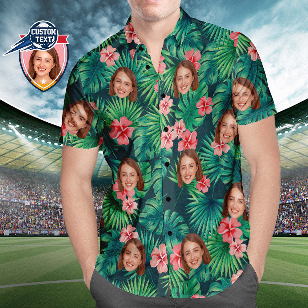 Custom Printed Hawaiian Shirt for Fans Personalized Face and Text Hawaiian Shirt Gift for fans - Red Flowers Design - MyFaceSocksUK