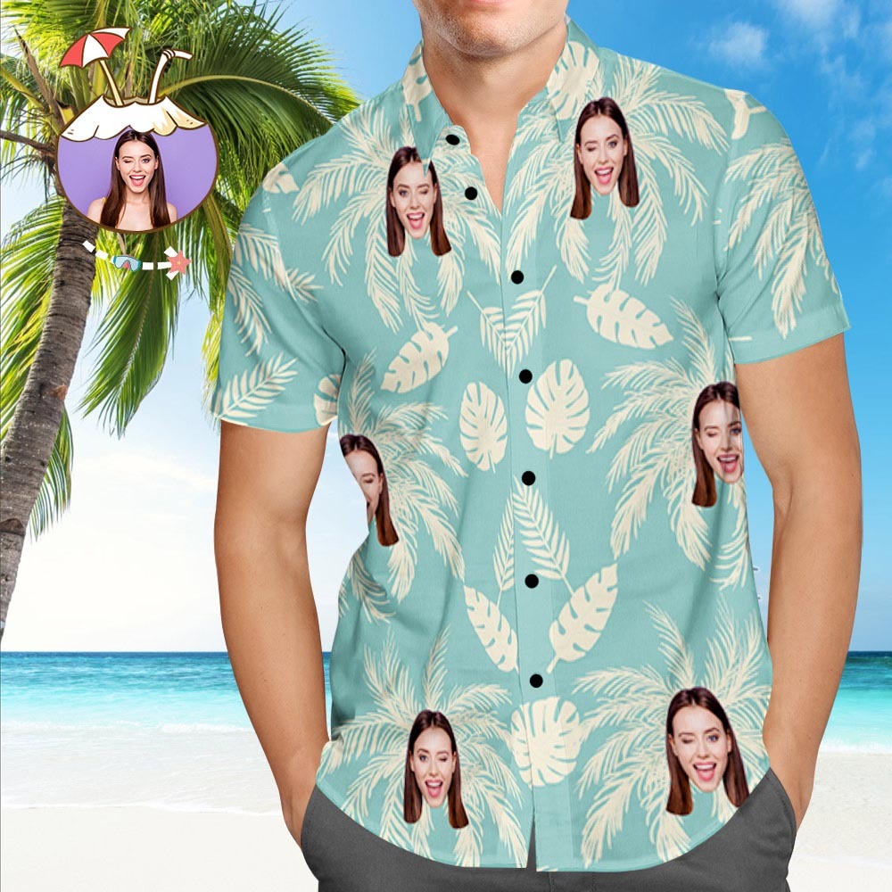 Custom Dog Face Hawaiian Shirt Custom Tropical Shirts Plain Shirts with Pet Face - MyFaceSocksUK