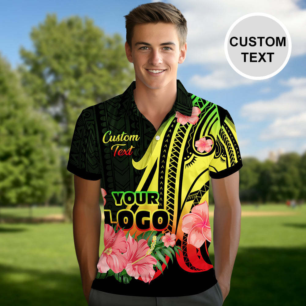 Men's Custom Polo Shirt Personalised Logo & Name Hawaiian Golf Shirts Gift for Him - MyFaceSocksUK
