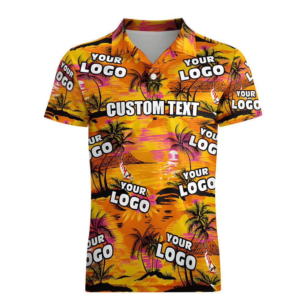 Men's Custom Logo Polo Shirt Personalised Name Hawaiian Holiday Tropical Party Aloha Shirts - MyFaceSocksUK