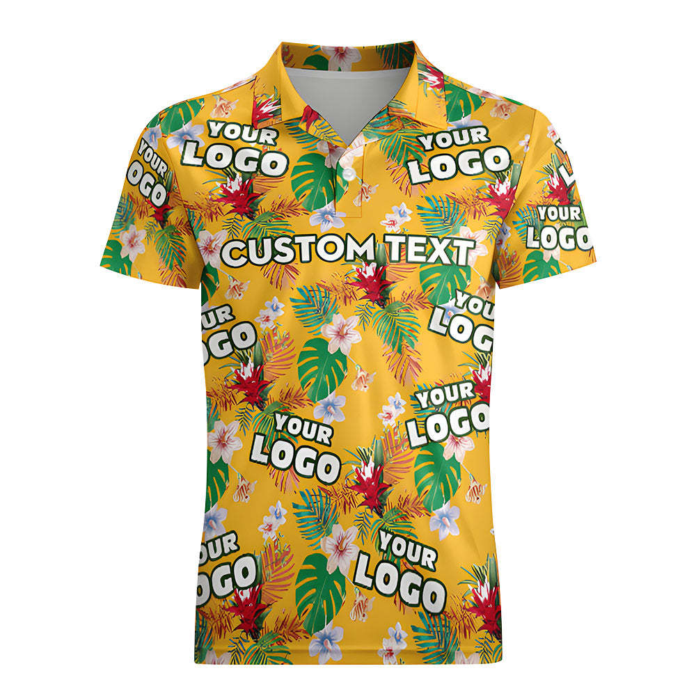 Men's Custom Logo Polo Shirt Personalised Name Hawaiian Shirts Gift for Him - MyFaceSocksUK