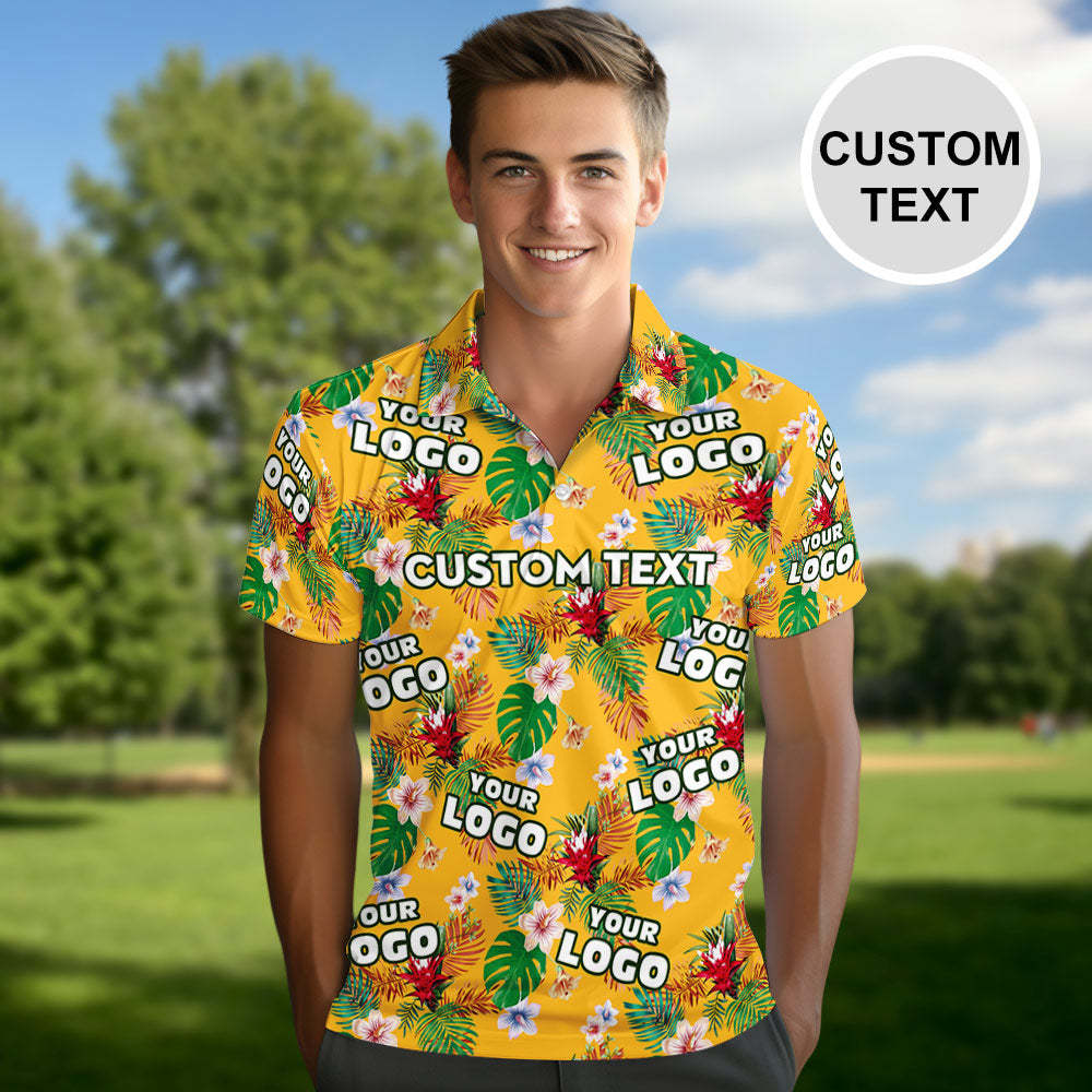 Men's Custom Logo Polo Shirt Personalised Name Hawaiian Shirts Gift for Him - MyFaceSocksUK
