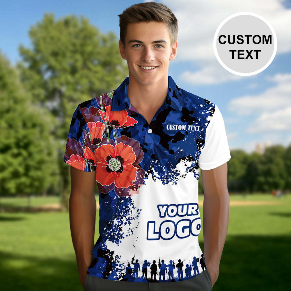 Men's Custom Logo Polo Shirt Personalised Name Hawaiian Golf Polo Shirts Gift for Him - MyFaceSocksUK