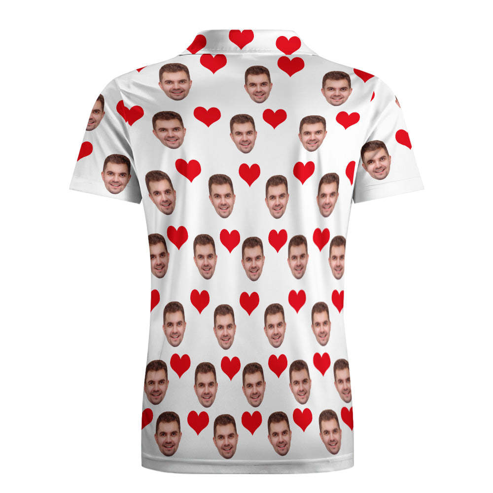 Men's Custom Face POLO Shirt Personalised Golf Shirts For Him Love Heart - MyFaceSocksUK