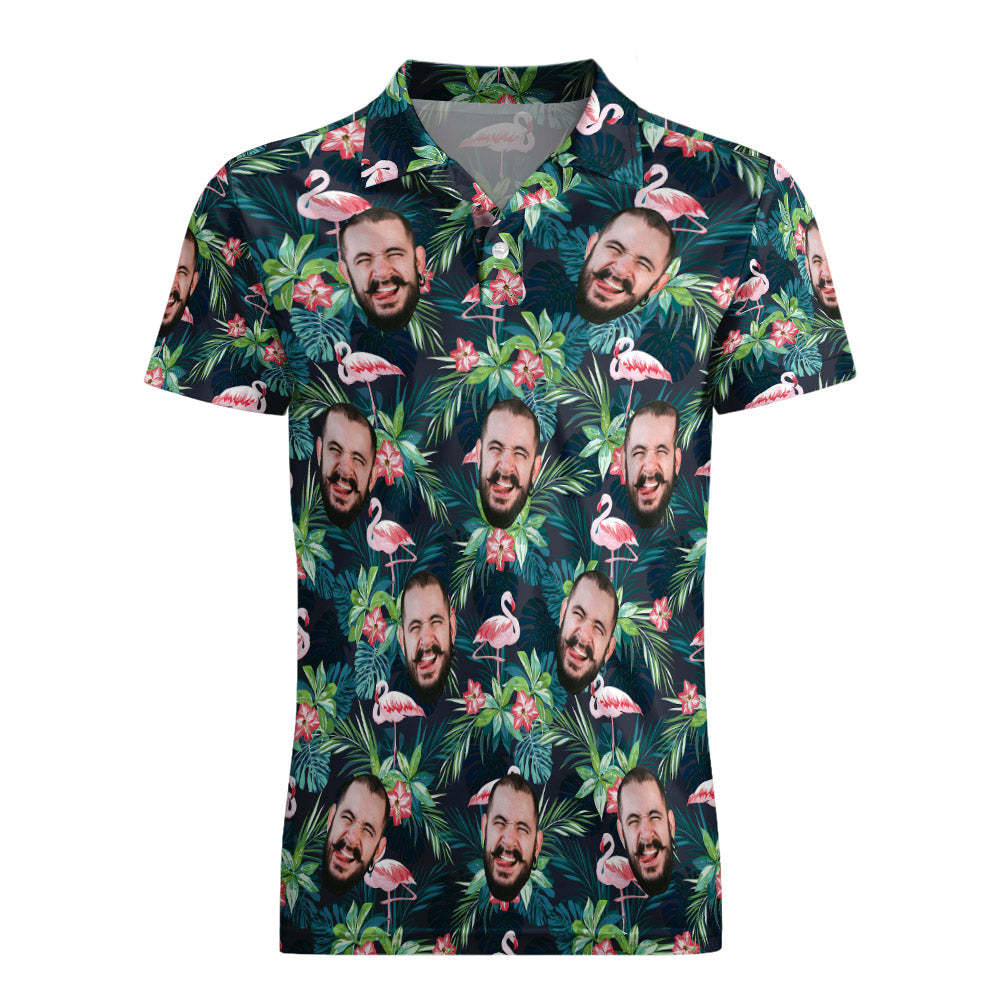 Men's Custom Face POLO Shirt Personalised Golf Shirts For Him Flamingo Flower - MyFaceSocksUK