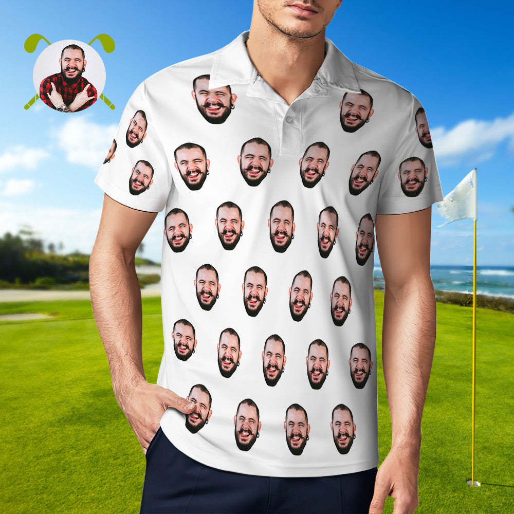 Custom Men's Face POLO Shirt Personalised Golf Shirts For Him - MyFaceSocksUK