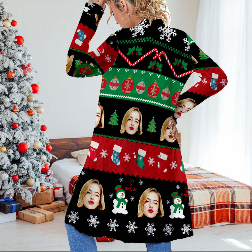 Personalized Christmas Cardigan Women Open Front Long Sleeve Cardigans for Christmas Gifts - MyFaceSocksUK