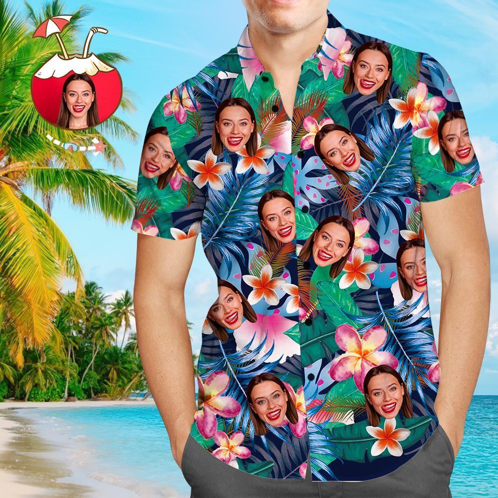 Custom Face Hawaiian Style Colorful Flowers Long Dress And Shirt Family Matching - MyFaceSocks