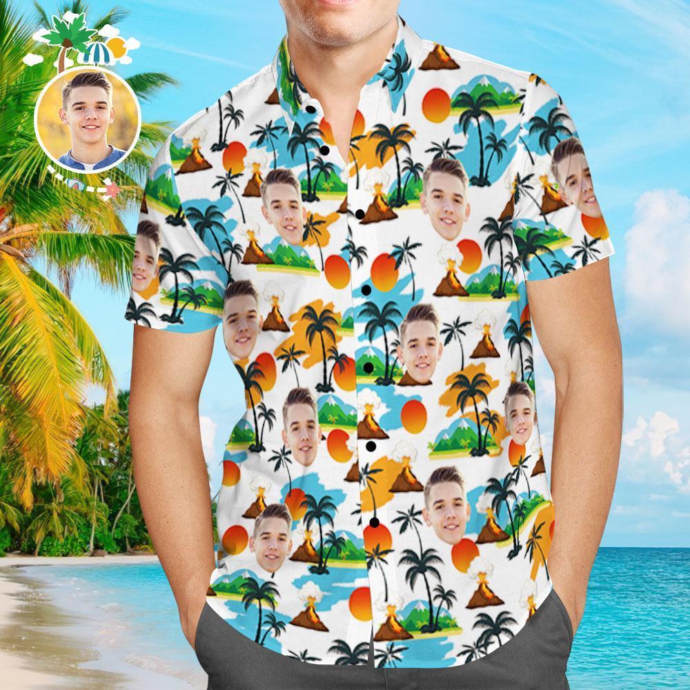 Custom Hawaiian Shirts Men Face Landscape Design Aloha Beach Shirt For Men