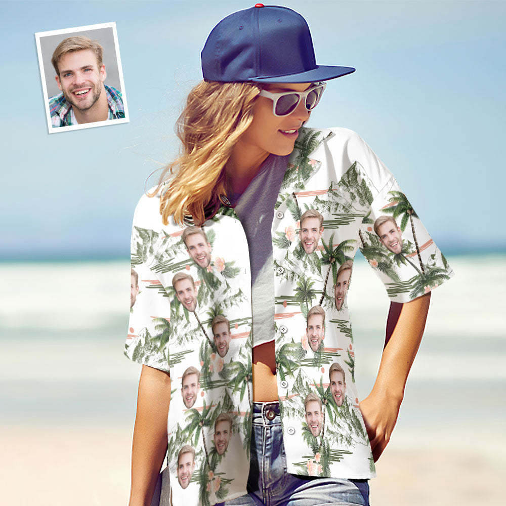 Custom Face Shirt Personalized Photo Women's Hawaiian Shirt Gift - Coconut Tree - MyFaceSocksUK