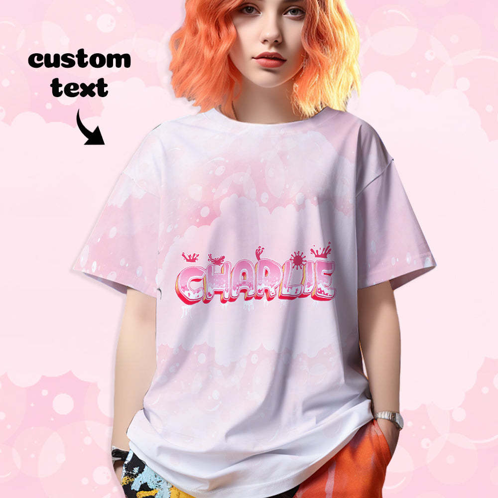 Custom T-shirt Personalised Name Tee Pink Unisex Summer T-shirt - MyFaceSocksUK