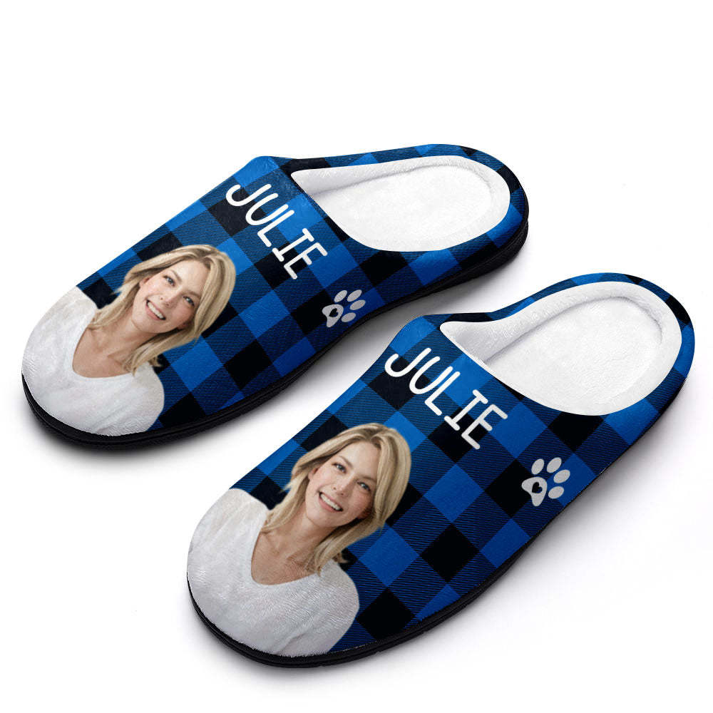 Custom Photo and Name Women Men Slippers With Footprint Personalized Red Casual House Cotton Slippers Christmas Gift For Pet Lover - MyFaceSocksUK