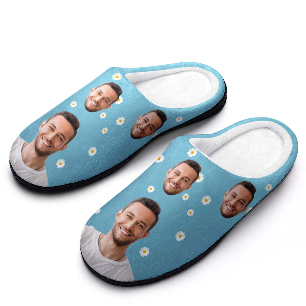 Custom Photo Women and Men's Slippers With Daisy Personalized Casual House Cotton Slippers Christmas Gift - MyFaceSocksUK