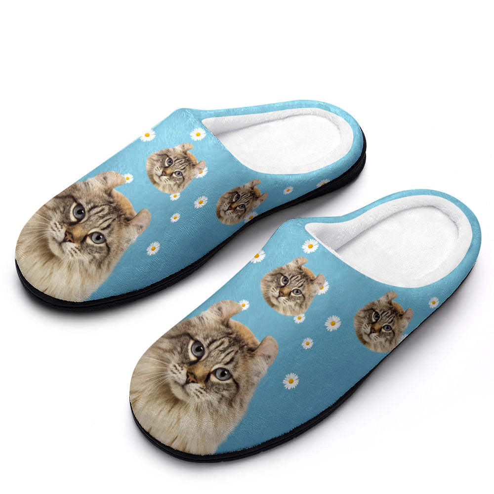 Custom Photo Women and Men's Slippers With Daisy Personalized Casual House Cotton Slippers Christmas Gift - MyFaceSocksUK