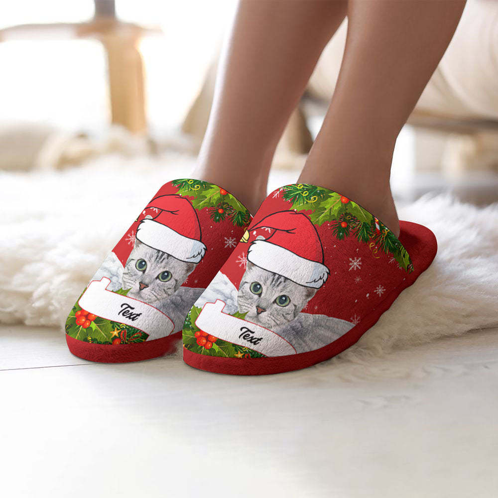 Custom Face And Text Women's and Men's Cotton Slippers Personalised Casual House Shoes Indoor Outdoor Bedroom Slippers Christmas Gift For Pet Lovers - MyFaceSocksUK
