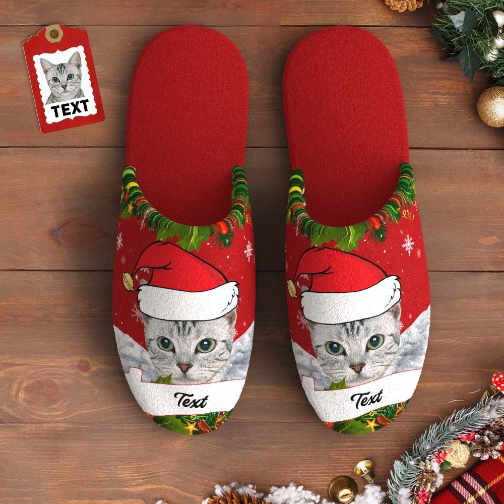 Custom Face And Text Women's and Men's Cotton Slippers Personalised Casual House Shoes Indoor Outdoor Bedroom Slippers Christmas Gift For Pet Lovers - MyFaceSocksUK