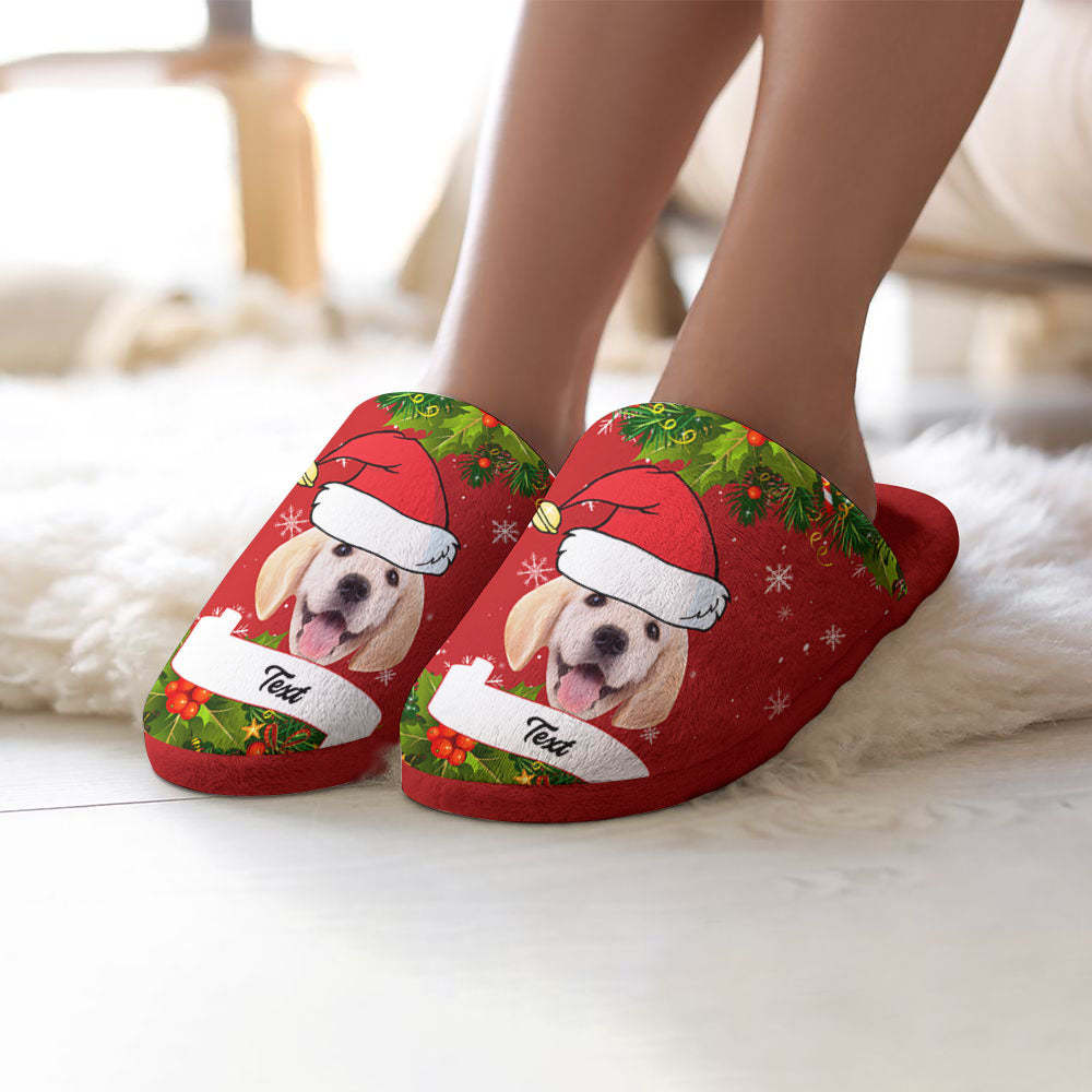 Custom Face And Text Women's and Men's Cotton Slippers Christmas Gift With Custom Name Casual House Shoes Indoor Outdoor Bedroom Slippers - MyFaceSocksUK